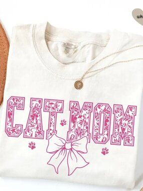 Cat Mom Shirt, Floral Bow Cat Shirt, Gift For Cat Lover